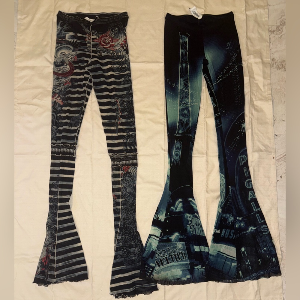Jean Paul Gaultier Black and Blue Graphic Flare mesh leggings (bundle deal)